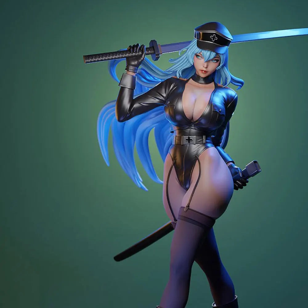 1/24 Swordswoman with Long Flowing Hair, Resin Model Figure Kit, Anime Theme, Unassembled and Unpainted