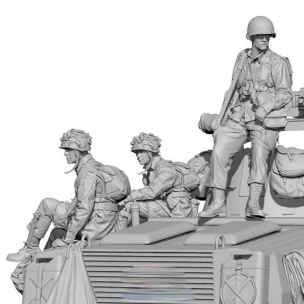 1/35 WWII U.S. Army Soldiers & Vehicle, 7 Figures, Resin Model Figure Kit, Unassembled and Unpainted