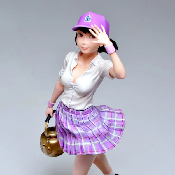 1/8 Girl in Baseball Cap and Purple Plaid Skirt, Resin Model Figure Kit, Anime Theme, Unassembled and Unpainted