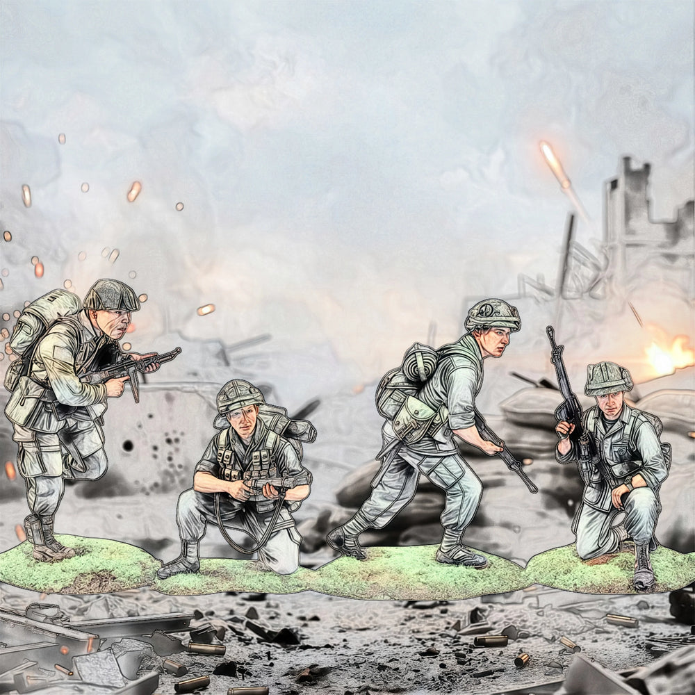 1/35 WWII German Infantry Squad Urban Assault, 4 Figures, Resin Model Figure Kit, Unassembled and Unpainted