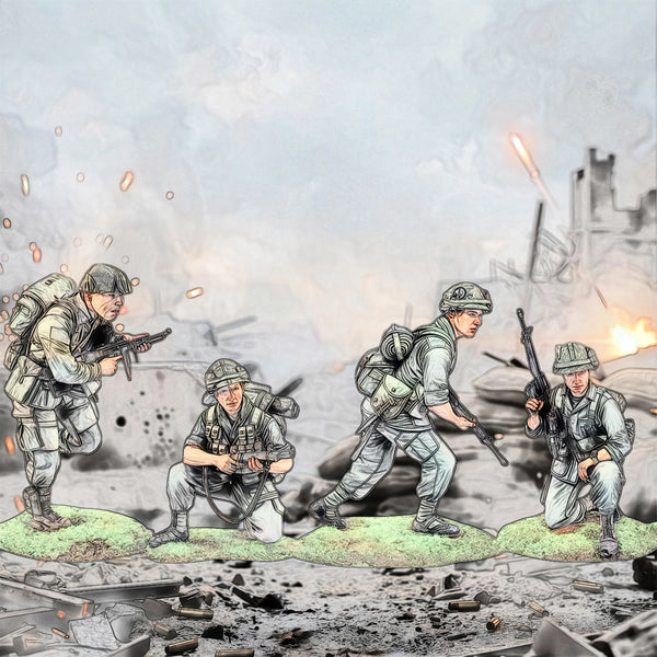 1/35 WWII German Infantry Squad Urban Assault, 4 Figures, Resin Model Figure Kit, Unassembled and Unpainted