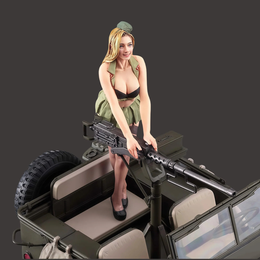 1/24 WWII Female Machine Gunner, Resin Model Figure Kit, Unassembled and Unpainted