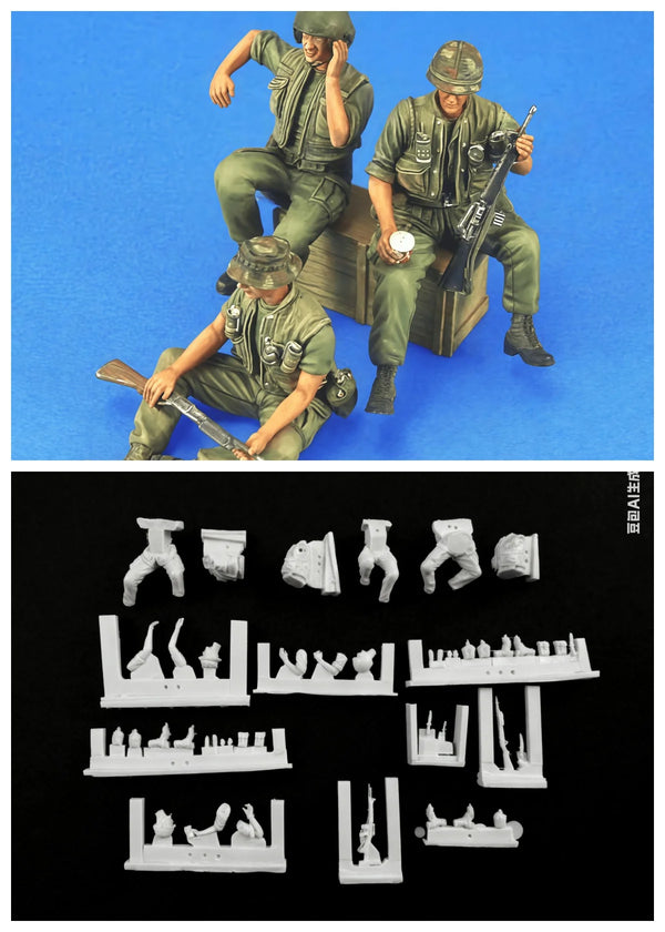 1/35 Vietnam War US Armor Crew Dismounted, 4 Figures, Resin Model Figure Kit, Unassembled and Unpainted
