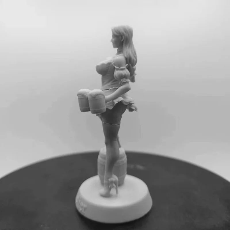 1/24 Female Bartender with Beer Barrel, Resin Model Figure Kit, Unassembled and Unpainted