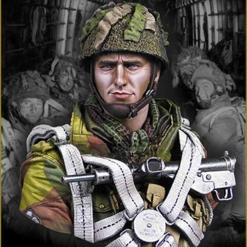 1/10 WWII British Paratrooper with Sten Gun, Resin Model Bust Kit, Unassembled and Unpainted