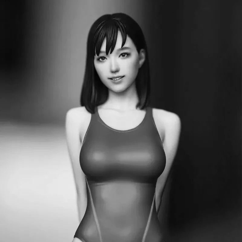 1/8 Teenage Girl in Black Swimsuit, Resin Model Figure Kit, Unassembled and Unpainted