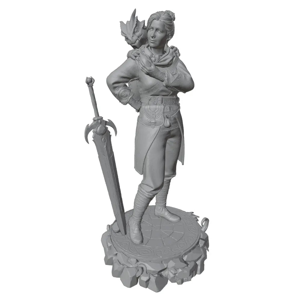75mm Female Warrior with Spiked Mohawk and Greatsword, Resin Model Figure Kit, Fantasy Theme, Unassembled and Unpainted
