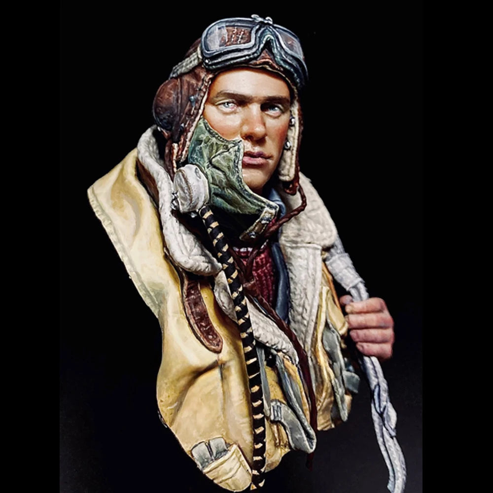 1/10 WWII RAF Pilot with Flight Helmet and Scarf, Resin Model Bust Kit, Unassembled and Unpainted