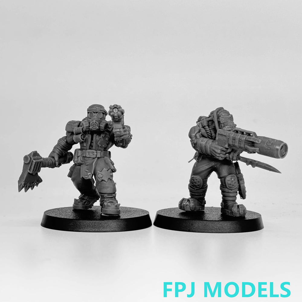 28mm Armored Sci-Fi Troopers with Heavy Weapons, 18 Figures, Resin Model Figure Kit, Sci-Fi Theme, Unassembled and Unpainted