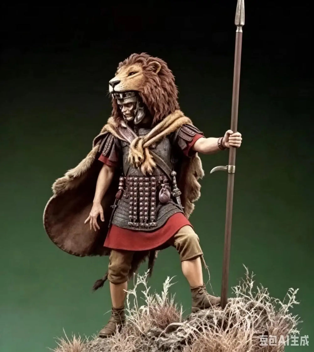 1/24 Lion-Headed Barbarian Warrior with Spear, Resin Model Figure Kit, Fantasy Theme, Unassembled and Unpainted