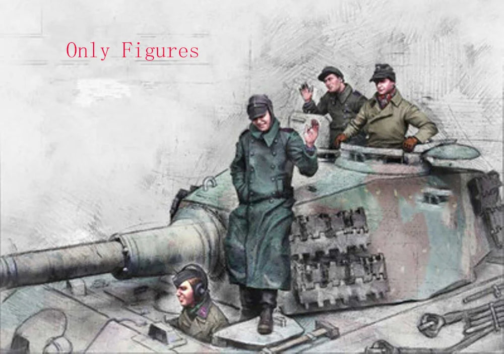 1/35 WWII German Tank Crew in Greatcoats, 4 Figures, Resin Model Figure Kit, Unassembled and Unpainted