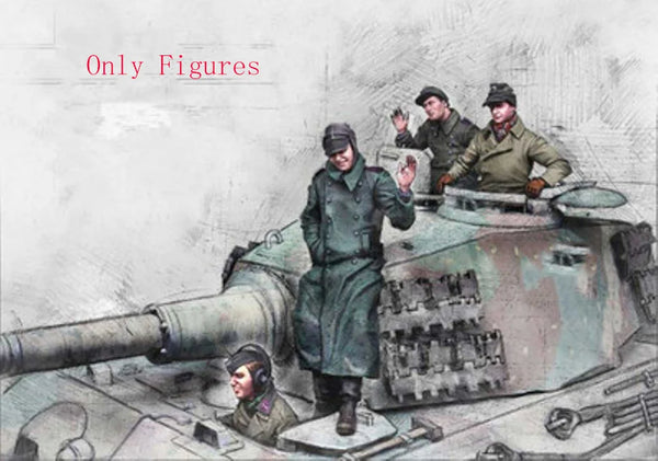 1/35 WWII German Tank Crew in Greatcoats, 4 Figures, Resin Model Figure Kit, Unassembled and Unpainted