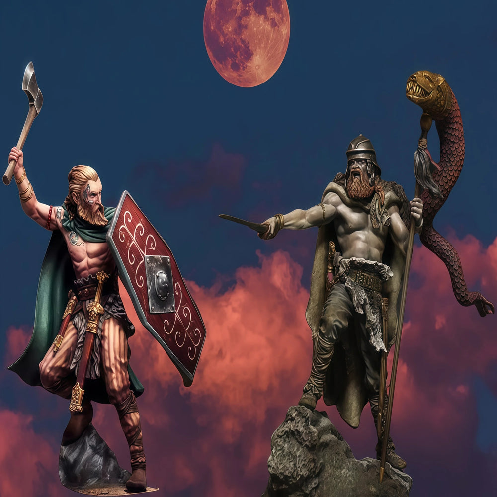 1/24 Barbarian Warriors with Facial Tattoos and Helm, 2 Figures, Resin Model Figure Kit, Fantasy Theme, Unassembled and Unpainted