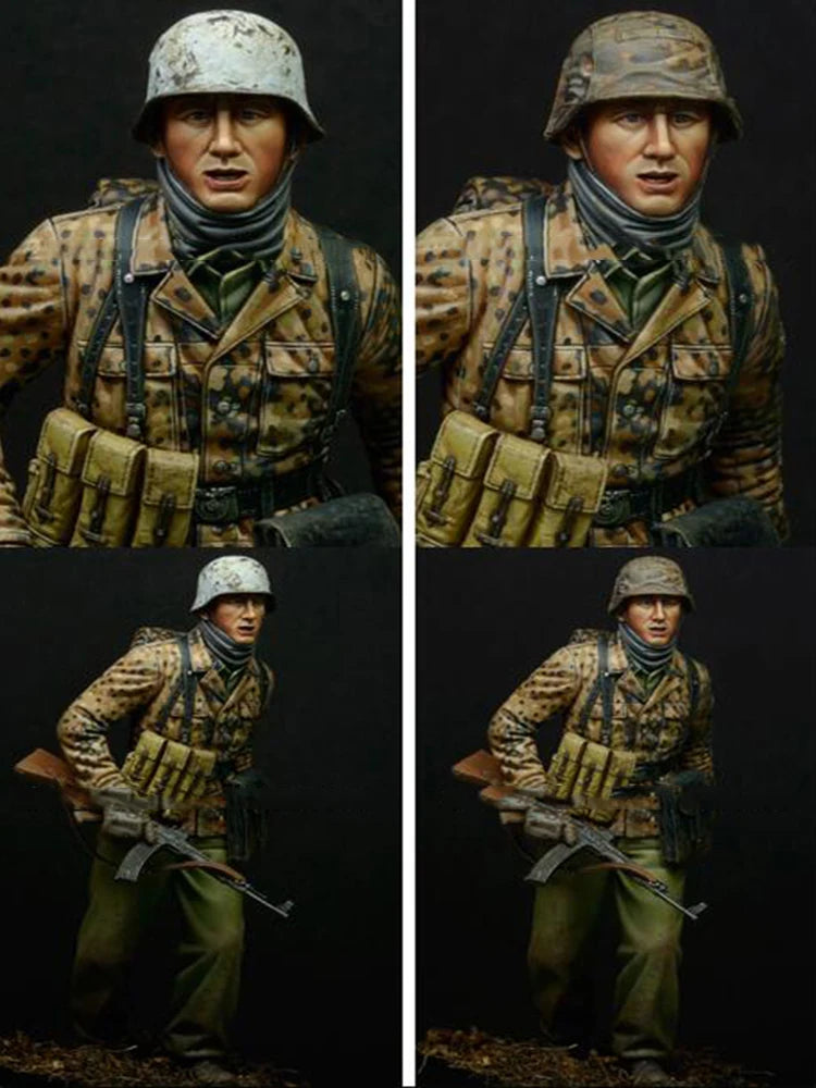 1/16 WWII German Infantry Advancing with Ammo Belts, Resin Model Figure Kit, Unassembled and Unpainted