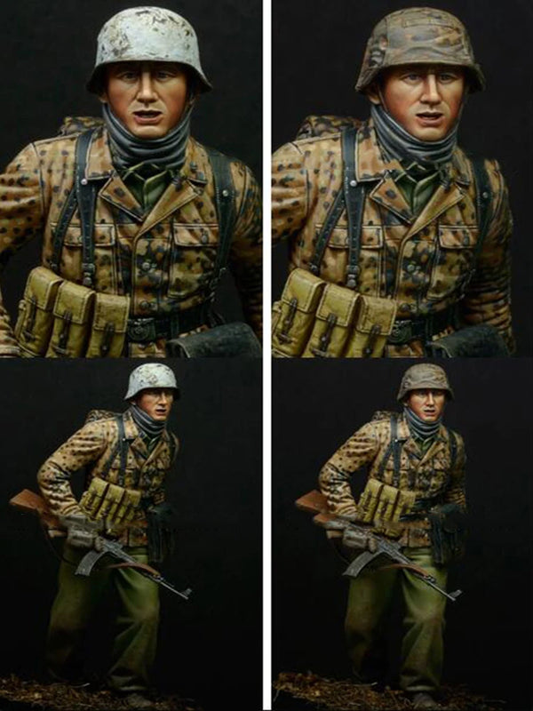 1/16 WWII German Infantry Advancing with Ammo Belts, Resin Model Figure Kit, Unassembled and Unpainted