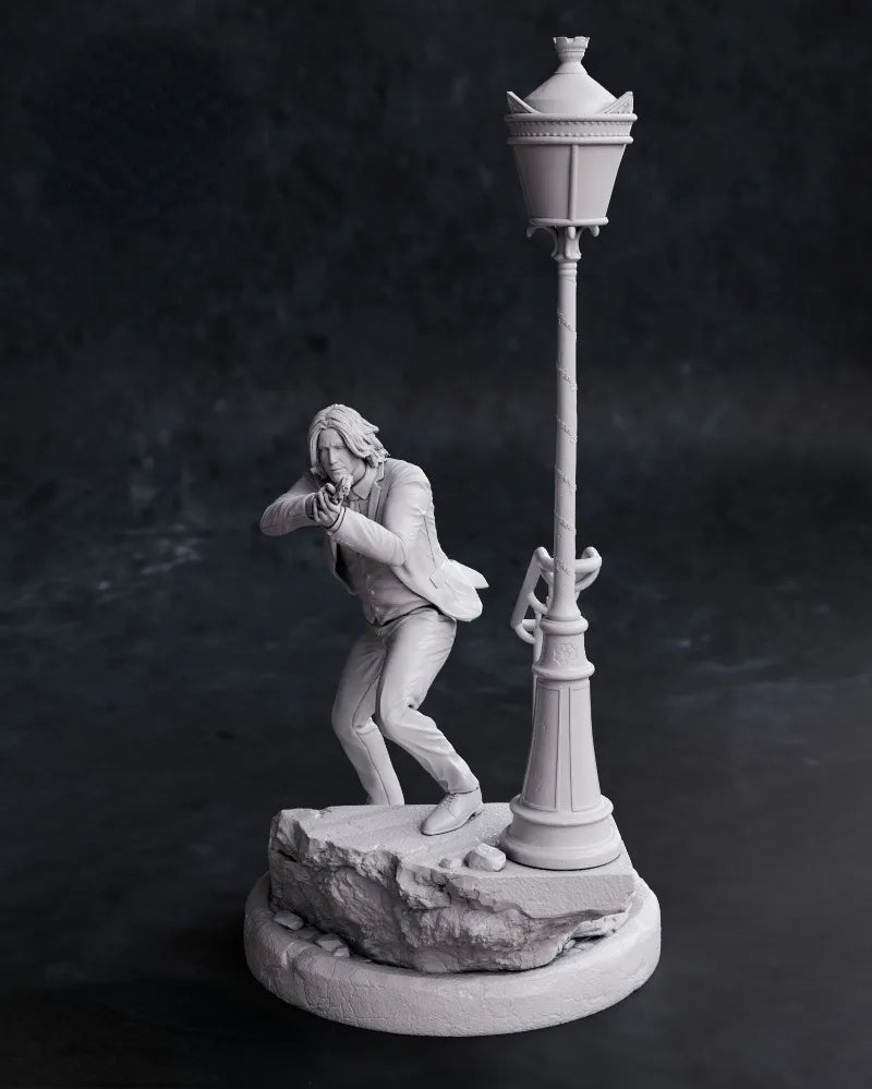 1/24 Modern Pin-up with Street Lamp, Resin Model Figure Kit, Unassembled and Unpainted