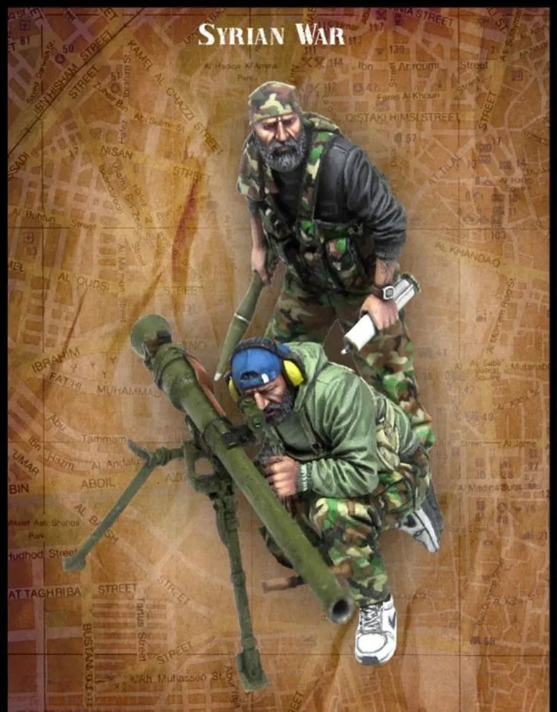 1/35 Modern Syrian War Soldiers with Launcher, 2 Figures, Resin Model Figure Kit, Unassembled and Unpainted