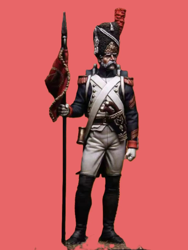 1/24 Napoleonic Officer with Standard, Resin Model Figure Kit, Unassembled and Unpainted