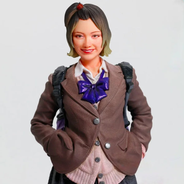1/12 Schoolgirl in Brown Blazer with Blue Neck Bow, Resin Model Figure Kit, Anime Theme, Unassembled and Unpainted