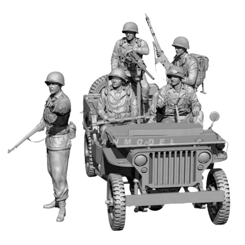 1/35 WWII US Army Infantry & Military Police, 5 Figures, Resin Model Figure Kit, Unassembled and Unpainted