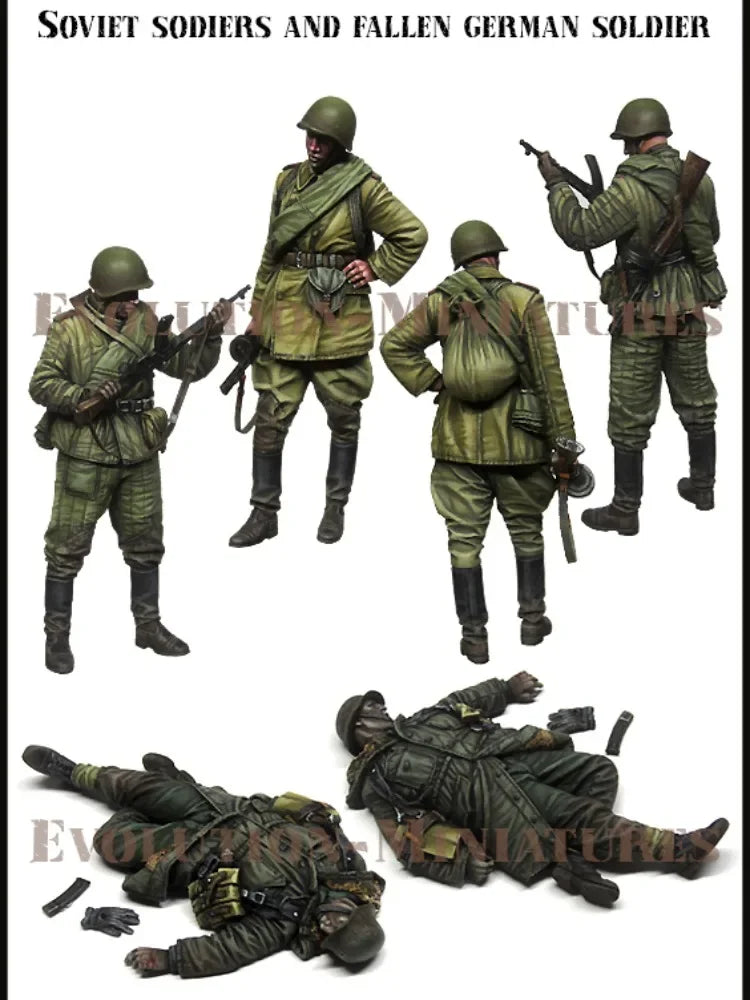 1/35 WWII Soviet Infantry and Fallen German Soldier, 8 Figures, Resin Model Figure Kit, Unassembled and Unpainted