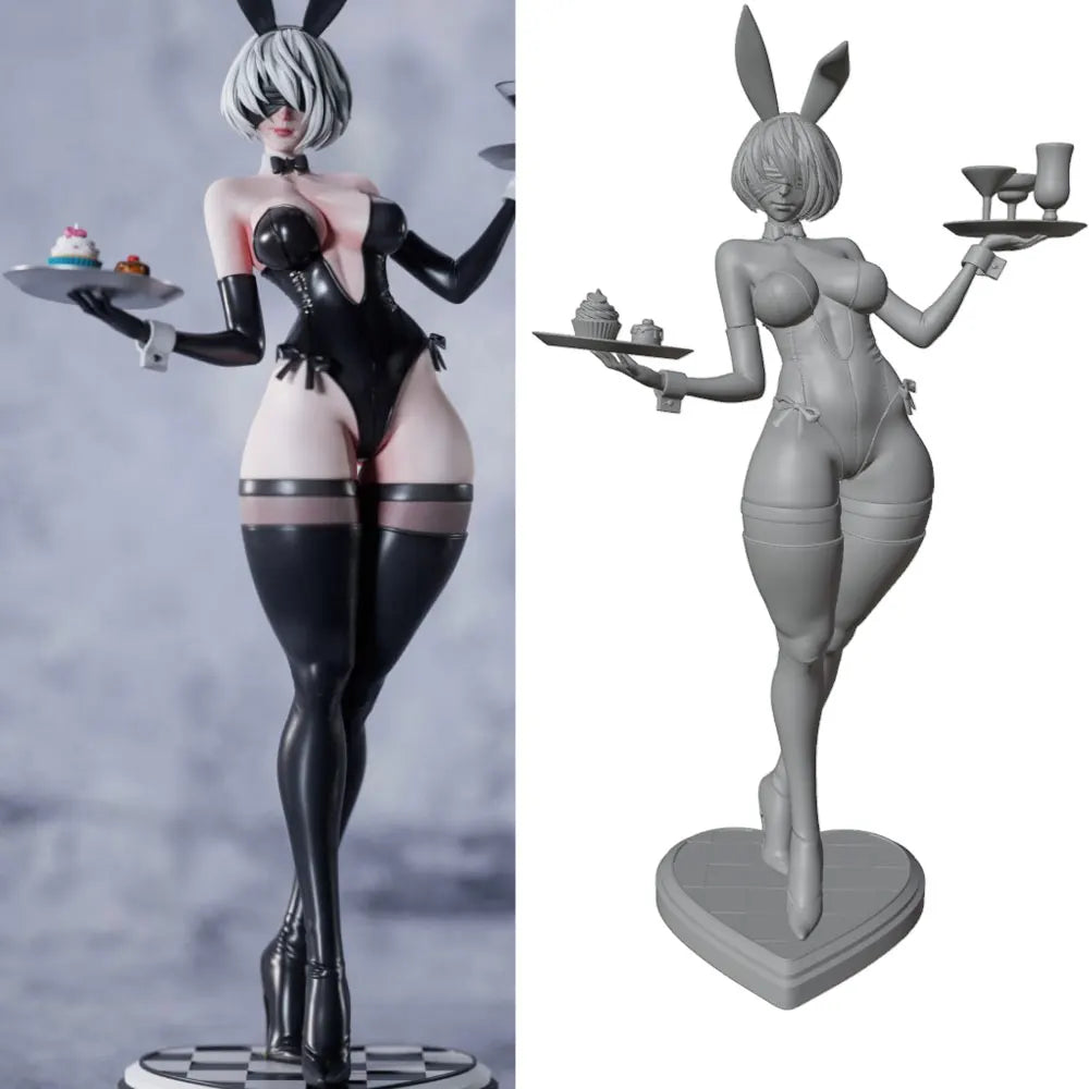 1/24 Bunny Waitress with Serving Trays, Resin Model Figure Kit, Anime Theme, Unassembled and Unpainted