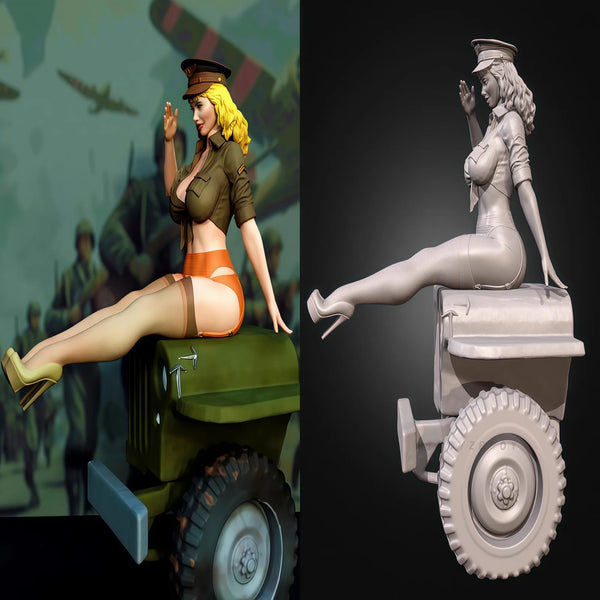 1/24 Female Soldier Pin-up, Resin Model Figure Kit, Military Theme, Unassembled and Unpainted