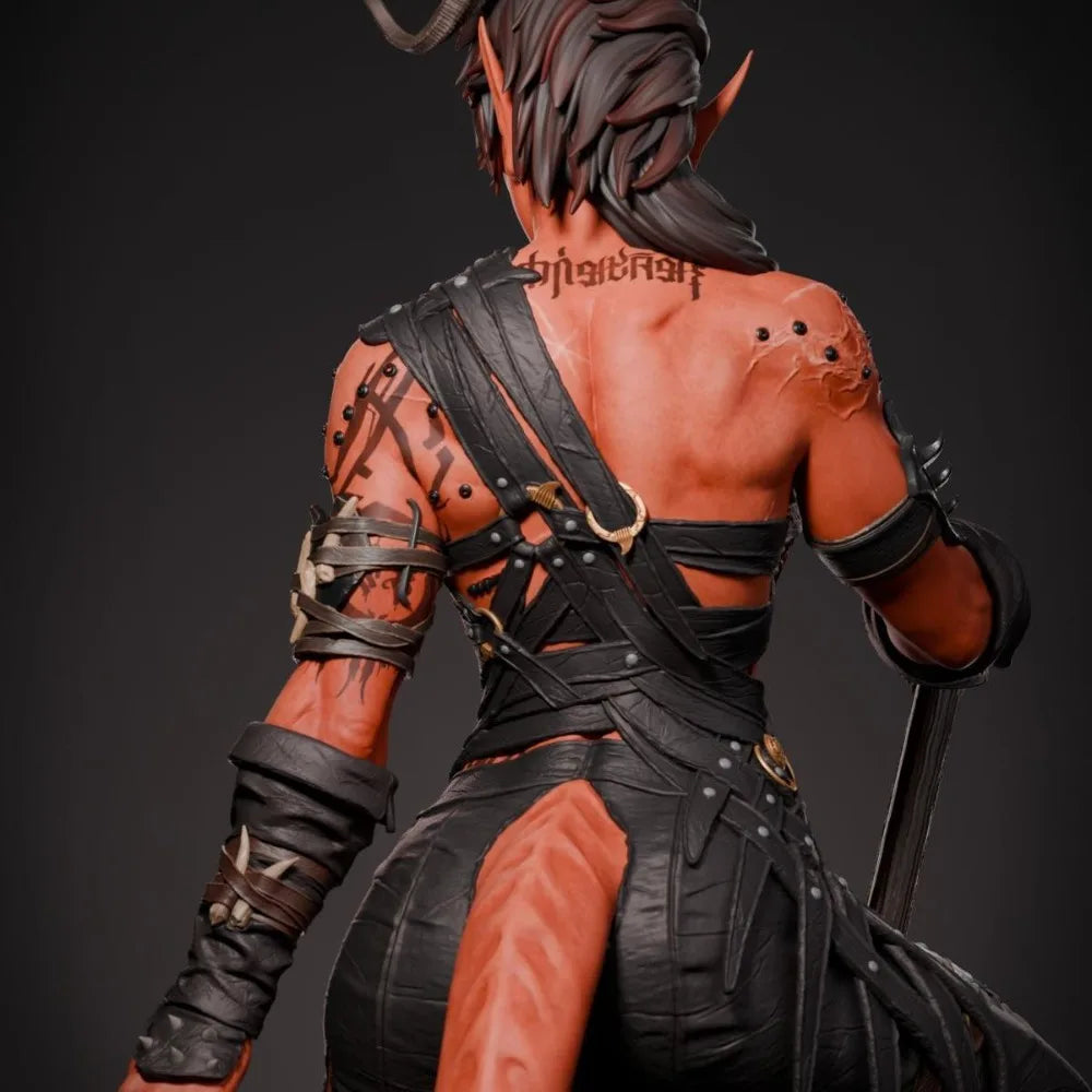 Demon Warrior with Crescent Staff, Resin Model Figure Kit, Fantasy Theme, Unassembled and Unpainted
