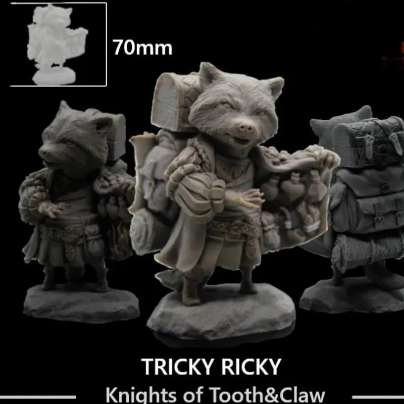 70mm Medieval Fantasy Raccoon Knight, Resin Model Figure Kit, Unassembled and Unpainted