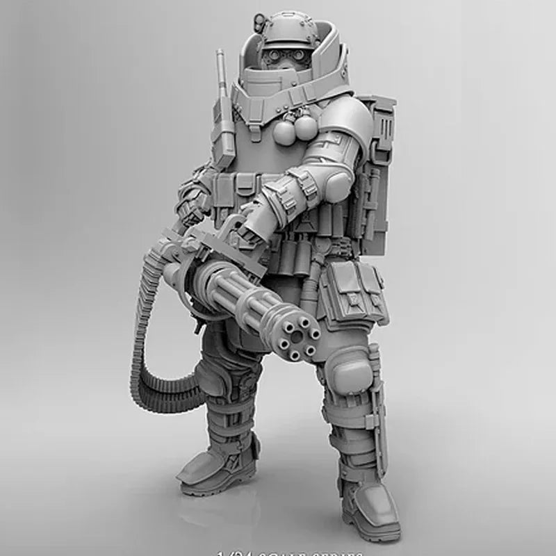 1/24 Heavy Machine Gunner, Resin Model Figure Kit, Sci-Fi Theme, Unassembled and Unpainted