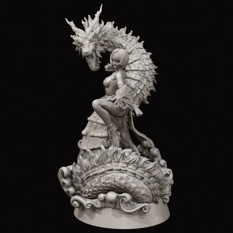 75mm Female Dragon Rider, 2 Figures, Resin Model Diorama Kit, Fantasy Theme, Unassembled and Unpainted