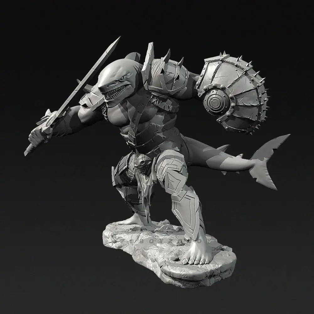 75mm Shark Monster Warrior, 5 Figures, Resin Model Figure Kit, Fantasy Theme, Unassembled and Unpainted
