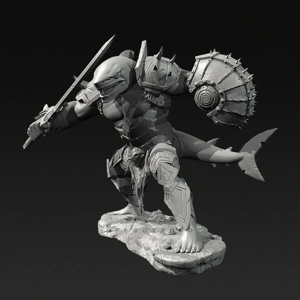 75mm Shark Monster Warrior, 5 Figures, Resin Model Figure Kit, Fantasy Theme, Unassembled and Unpainted