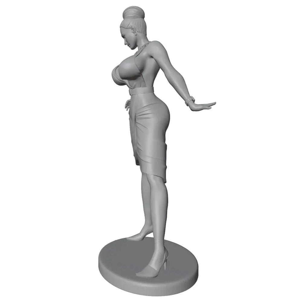1/24 Woman Posing with Hands on Hips in Wrap Dress, Resin Model Figure Kit, Unassembled and Unpainted