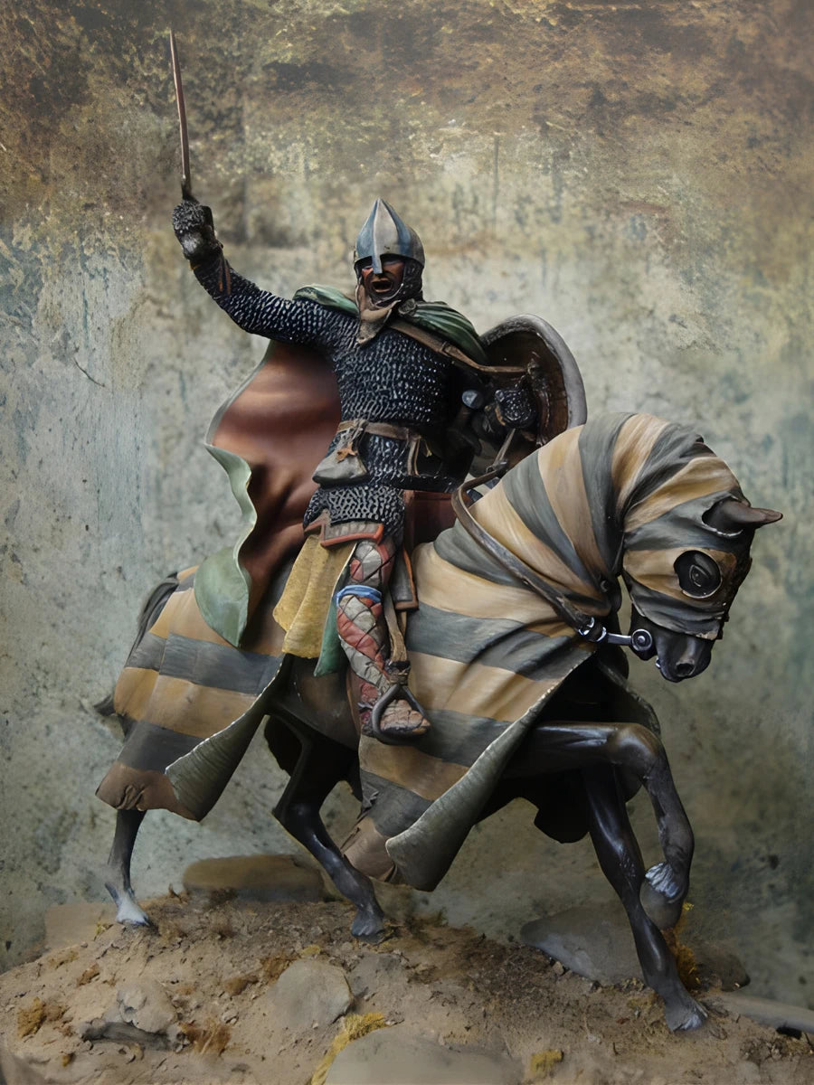 1/32 Medieval Knight Wielding Poleaxe on Horseback, Resin Model Figure Kit, Unassembled and Unpainted