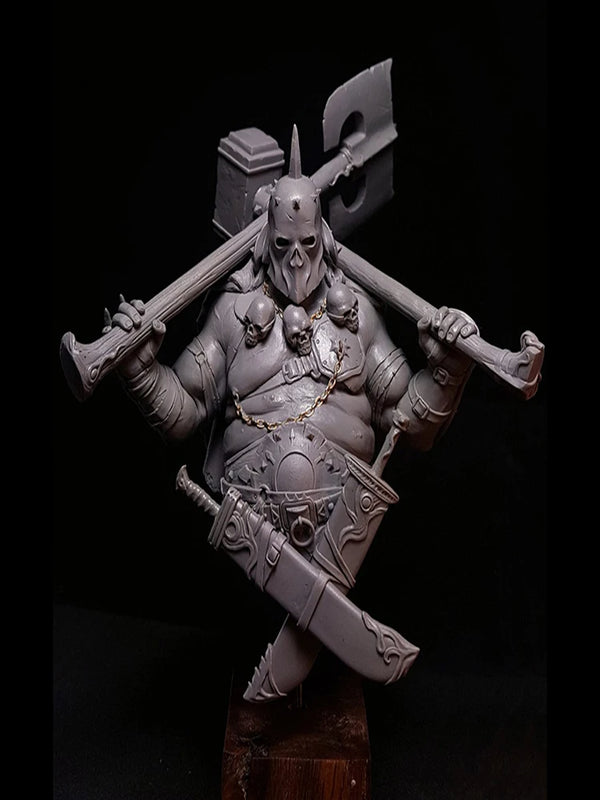 1/10 Undead Viking Berserker with Horned Helm and Axes, Resin Model Bust Kit, Fantasy Theme, Unassembled and Unpainted