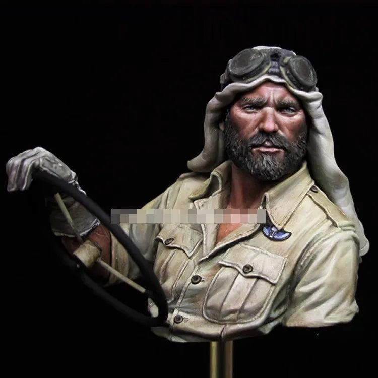 1/10 WWII Bearded Aviator with Goggles and Axe, Resin Model Bust Kit, Unassembled and Unpainted