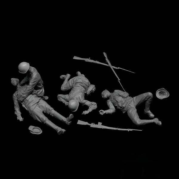 1/35 WWI Infantry Assault with Casualties, 4 Figures, Resin Model Figure Kit, Unassembled and Unpainted