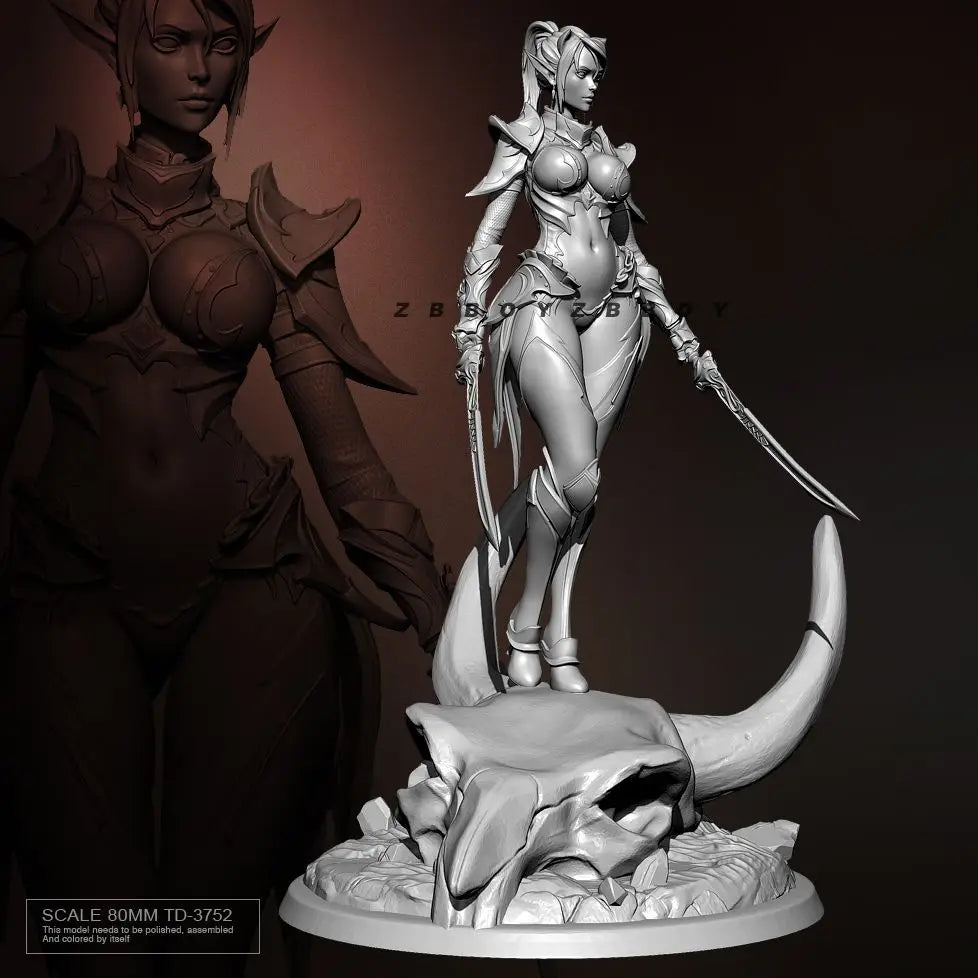 90mm She-Demon Warrior with Dual Blades, Resin Model Figure Kit, Fantasy Theme, Unassembled and Unpainted
