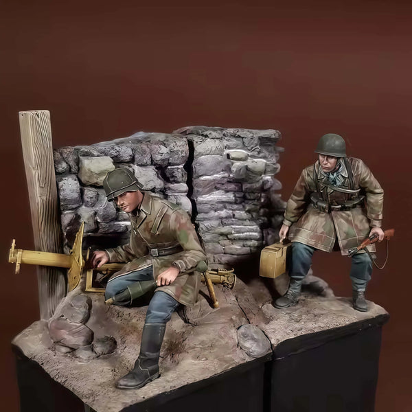 1/35 WWI German Trench & Artillery, 3 Figures, Resin Model Diorama Kit, Unassembled and Unpainted