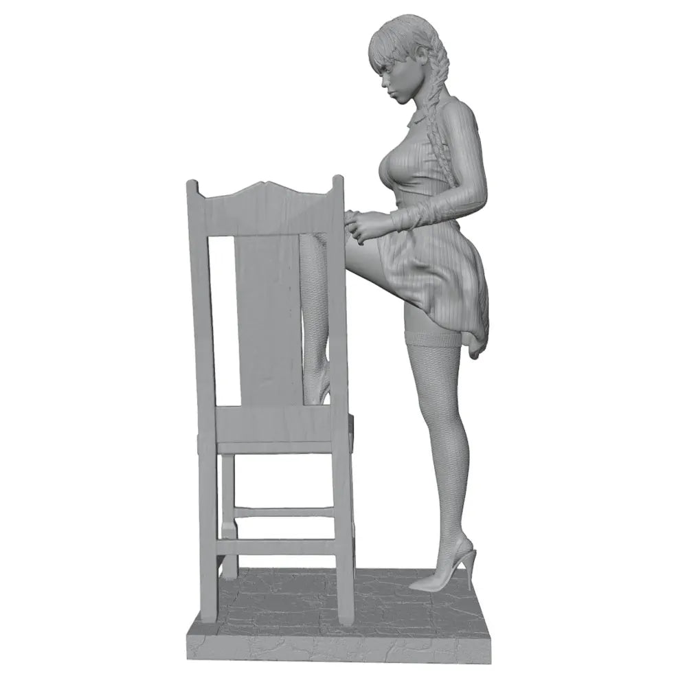 75mm Pin-up Female on Chair, Resin Model Figure Kit, Unassembled and Unpainted