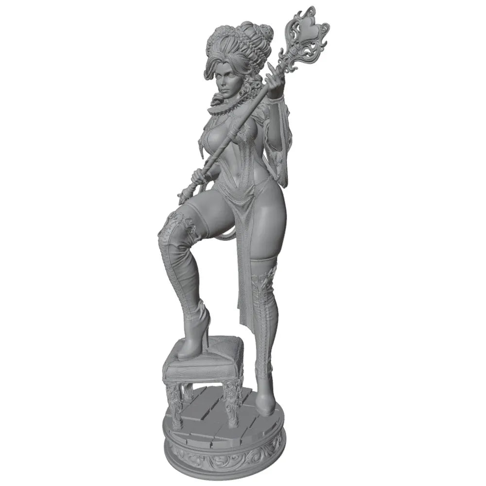 1/24 Sorceress with Orb Wand and Crowned Updo, Resin Model Figure Kit, Fantasy Theme, Unassembled and Unpainted