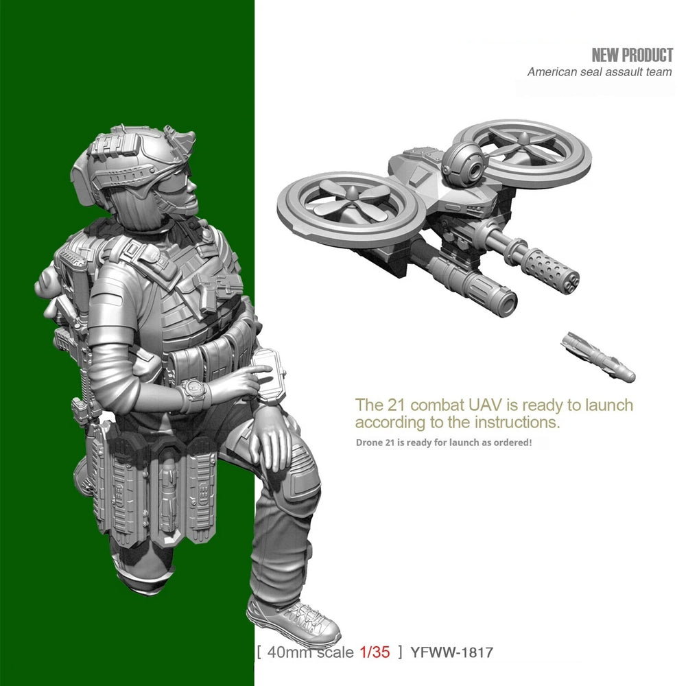 1/35 Modern US Female Soldiers & Drones, 3 Figures, Resin Model Figure Kit, Unassembled and Unpainted