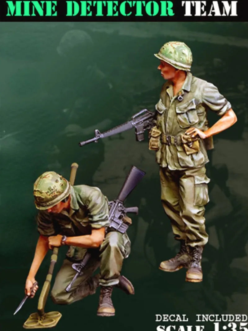 1/35 WWII US Army Mine Detector Team, 2 Figures, Resin Model Figure Kit, Unassembled and Unpainted