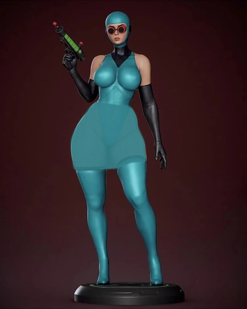 1/24 Sci-Fi Female Commando in Cyan Suit, Resin Model Figure Kit, Unassembled and Unpainted