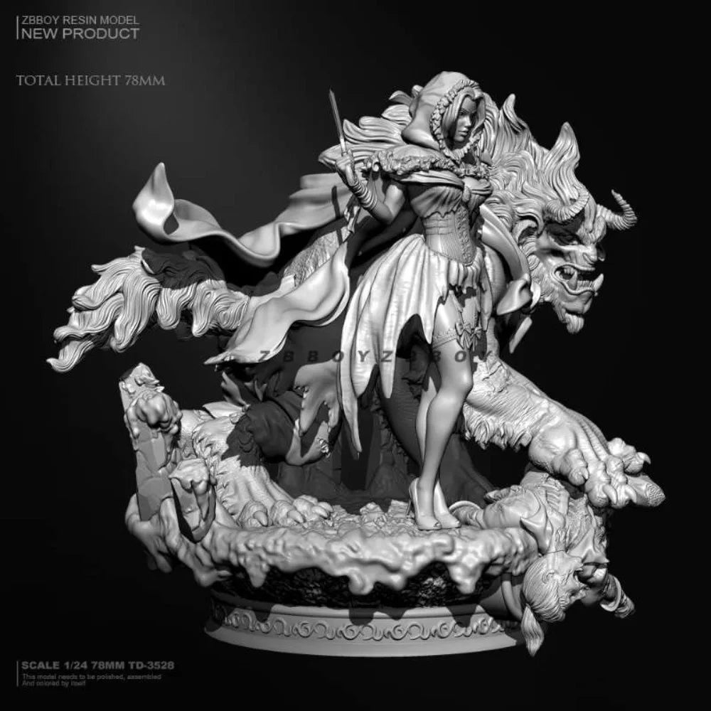 78mm Beauty and the Beast, 2 Figures, Resin Model Diorama Kit, Fantasy Theme, Unassembled and Unpainted