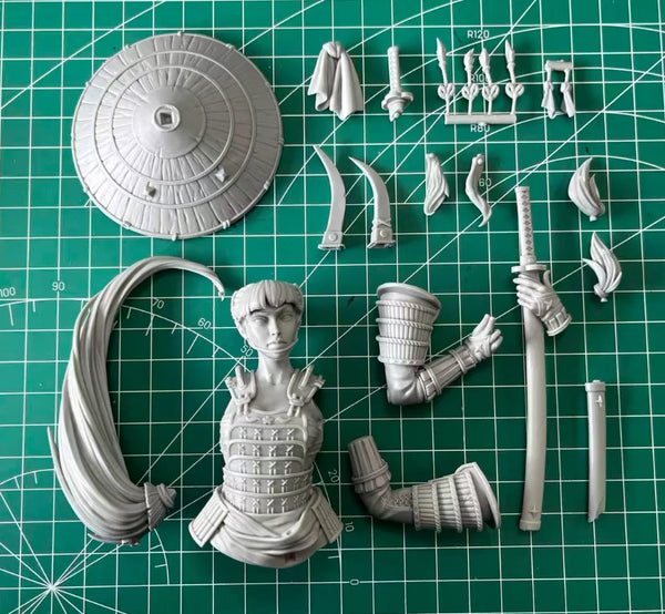 1/12 Ronin Warrior Woman, Resin Model Bust Kit, Fantasy Theme, Unassembled and Unpainted
