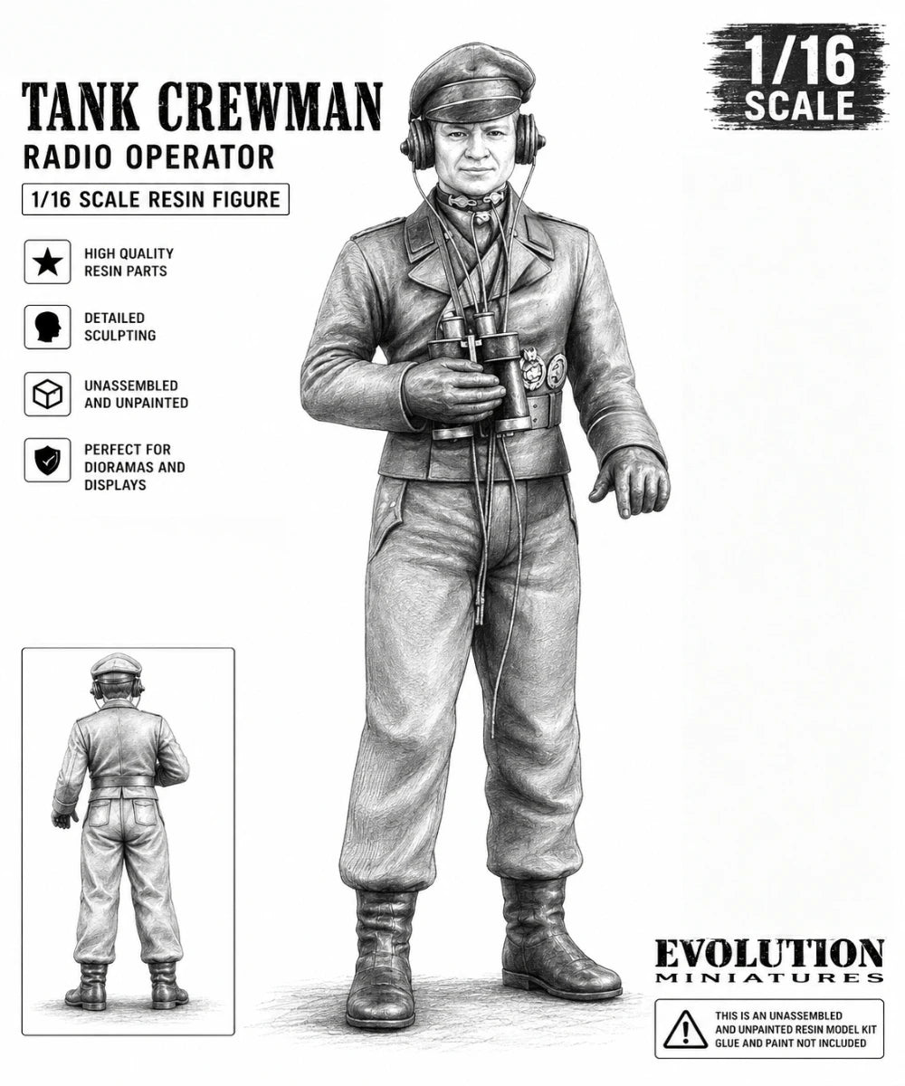 1/16 WWII German Tank Crewman, Resin Model Figure Kit, Unassembled and Unpainted
