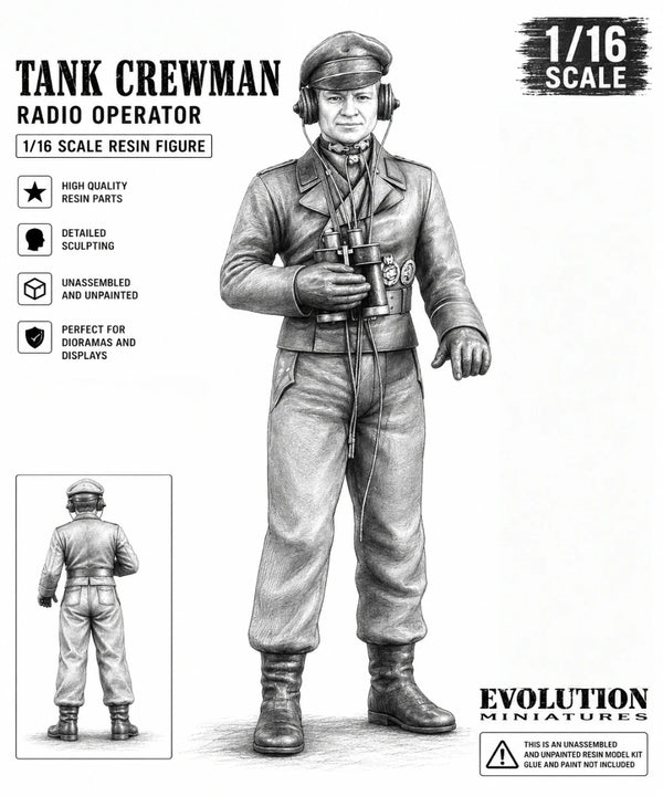 1/16 WWII German Tank Crewman, Resin Model Figure Kit, Unassembled and Unpainted