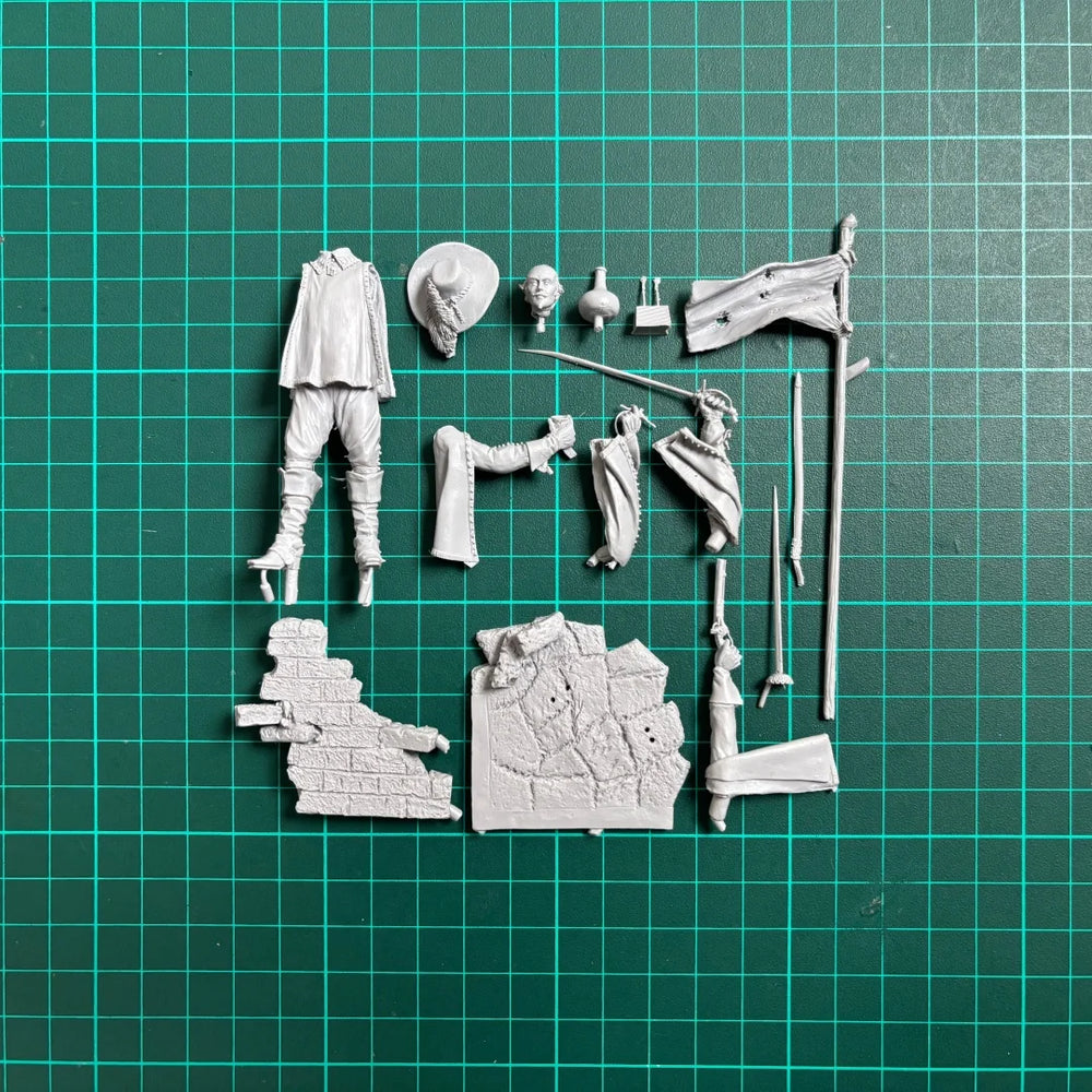 75mm Napoleonic French Officer with Flag and Rifle, Resin Model Figure Kit, Unassembled and Unpainted